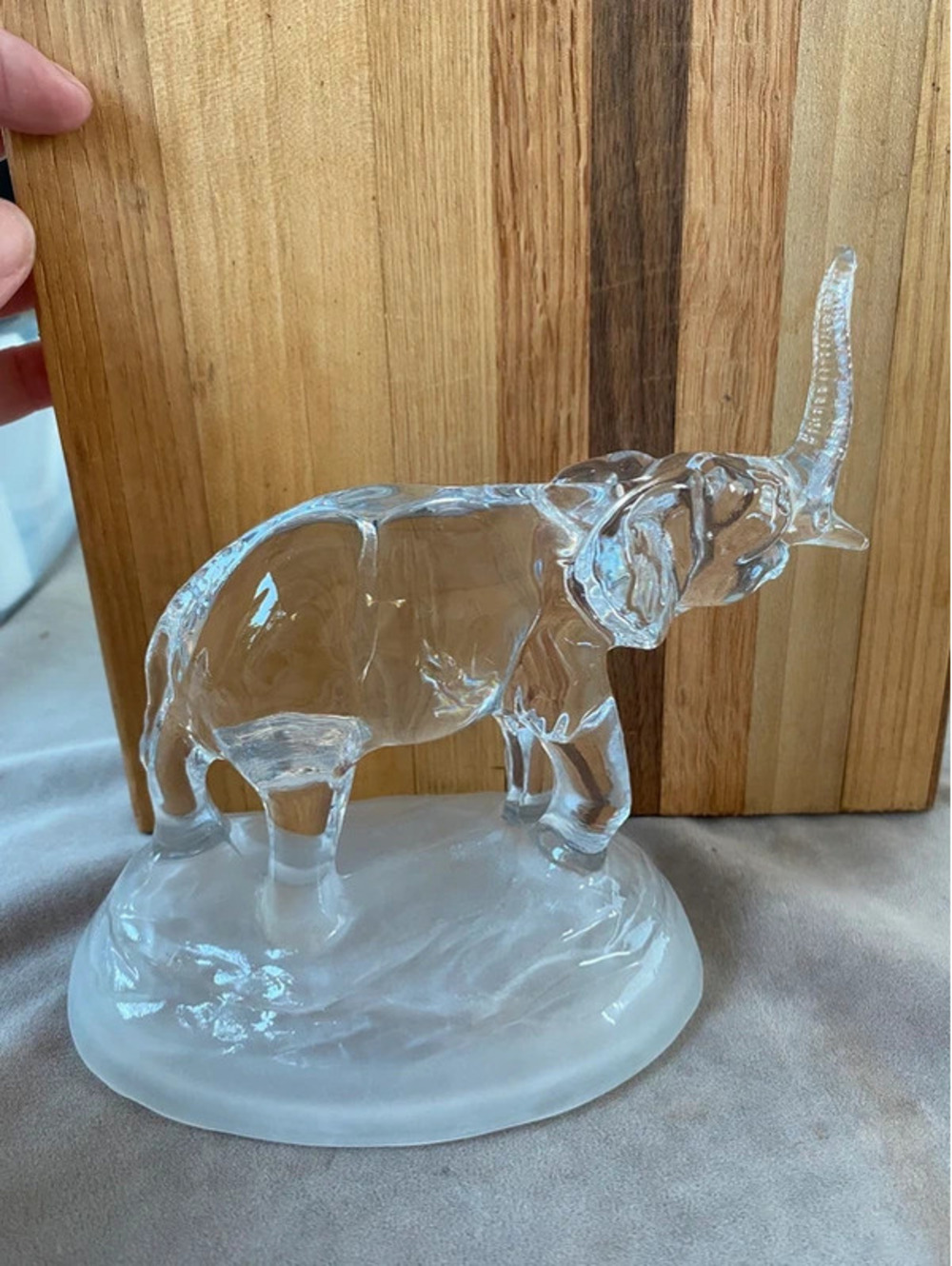 Cristal D'Arques Lead Crystal Clear Elephant on Frosted Base Trunk Up